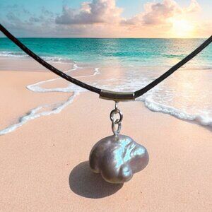 Freshwater Baroque Pearl with Black Cord Necklace